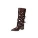 Comfortable 2025 Autumn Winter New Thick Heel Rivet Belt Buckle Wide Shaft Long Pointed Toe High Boots_vogvips.com