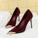 Women's Shoes High Heels Thin Heel Suede Light Mouth Metal Pointed Iron Head Thin Single Shoes_vogvips.com