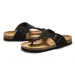 RUIZUSTOCK Unisex Fashion Black Thong Sandals PU Leather Cork Footbed Flat Flip Flops With Adjustable Buckle_vogvips.com