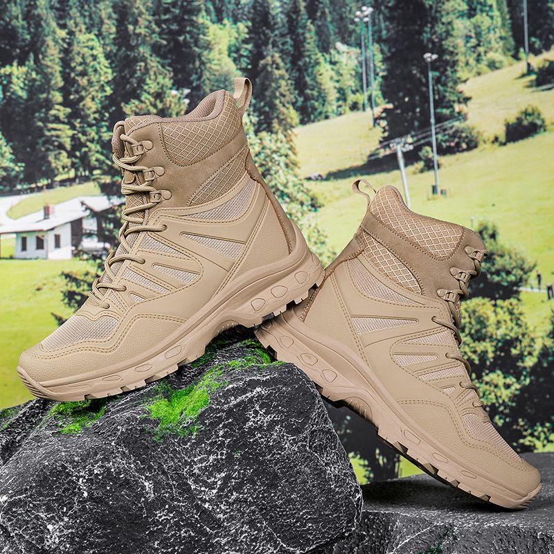 Men's Lightweight Breathable Hiking Shoes With Anti-Slip Rubber Sole For Outdoor Trekking, Trail Running & Tactical Use Combat Boots, Tactical Boots_vogvips.com
