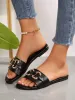 Wholesale Women's Shoes New Solid Color Metal Decor Round Toe Flat Sandals Classic Elegant All Match Fashion Slippers 36_vogvips.com