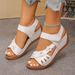 Women's Floral Wedge Sandals, Hook & Loop Strap, Rhinestone Flower, Comfortable Summer Shoes_vogvips.com