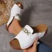 Slope Heel Thick Soled Slippers For Women 2026 New Casual And Fashionable Simple Metal Buckle Fish Mouth Sandals_vogvips.com