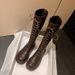 Women S Shoes Genuine Leather Platform Lace Up Combat With Hidden Wedge Round Toe Chunky Heel For Fashion And Comfort_vogvips.com