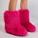 Faux Fox Fur Y2K Snow Boots Women's Winter Mid-Calf Faux Raccoon Fur Lined Boots Warm Slip-On Fashion Booties For Daily Wear_vogvips.com