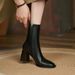 Chunky Short For Women 2024 Autumn Winter New Women's Simple Square Toe High Heel Side Zipper Fashion Mid-Calf Leather_vogvips.com