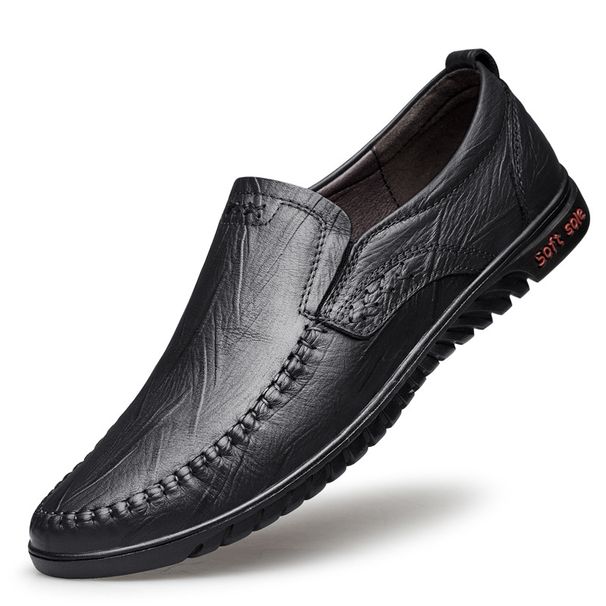 Cowhide Casual Leather Shoes For Men, New Business Trend Lazy Slip-On Dad Shoes, Soft Sole Loafers_vogvips.com