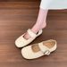 Cute Round Head Literary Style Single Shoes Women's Inner Height Increase Square Head One-word Buckle With Mary Jane_vogvips.com