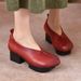 MTX 2025 Spring New Handmade Pointed Toe Genuine Leather Comfortable Chunky Mid Heel Thickened Waterproof Platform_vogvips.com