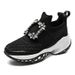 Rhodis New Rhinestone Square Buckle Thick Soled Dad Shoes Mesh Heightened Casual Leather Single Shoes Women's Sports Shoes_vogvips.com