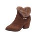 Women's Pointed Toe Ankle Boots Fleece Lined Warm Chunky Heel Plus Size Fur Trimmed Fashion Mid Heel Winter Style_vogvips.com
