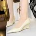 6639-1 Wind Shallow Mouth Pointed Foot Trimming For Skinny Banquet Single Women's Slope Heel Shoes_vogvips.com