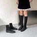 Women's Stretchy High-Cut Sock Boots With Hidden Heel Lift - Square Toe, Flat Sole, Slouchy Over-the-Knee Boots For Autumn/Winter_vogvips.com