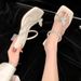 Atmospheric Vibe~Rhinestone Bowknot Toe-post Transparent For Women, Chunky Heel Crystal White High-heeled Sandals And_vogvips.com