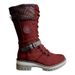 Women's Fleece Lined Belt Buckle Mid Calf Boots Round Toe Slimming Knitted Riding Boots Winter New Style Plus Size_vogvips.com