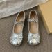 Women's Round Head Cowhide Women's Casual Single Shoes Flat Shoes Low Heel Single Shoes Rhinestone Princess Shoes Evening Shoes_vogvips.com