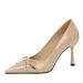 6316-A5 European And American Style Elegant High Heels Pointed Toe Shallow Mouth Bowknot Hollow Patent Leather Stiletto_vogvips.com