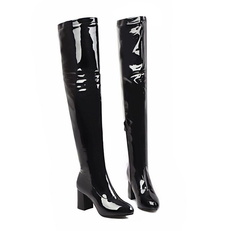 Over-the-Knee High Heel Stretch Autumn Winter Style Single Bright Red Patent Leather Pole Dance Slim Boots_vogvips.com