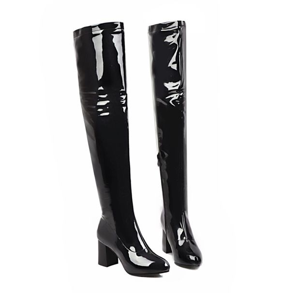 Over-the-Knee High Heel Stretch Autumn Winter Style Single Bright Red Patent Leather Pole Dance Slim Boots_vogvips.com