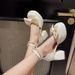 Mary Jane High Heels With Dress Thick Heel Waterproof Platform White Wedding French Style Small Leather Pearl Bowknot_vogvips.com