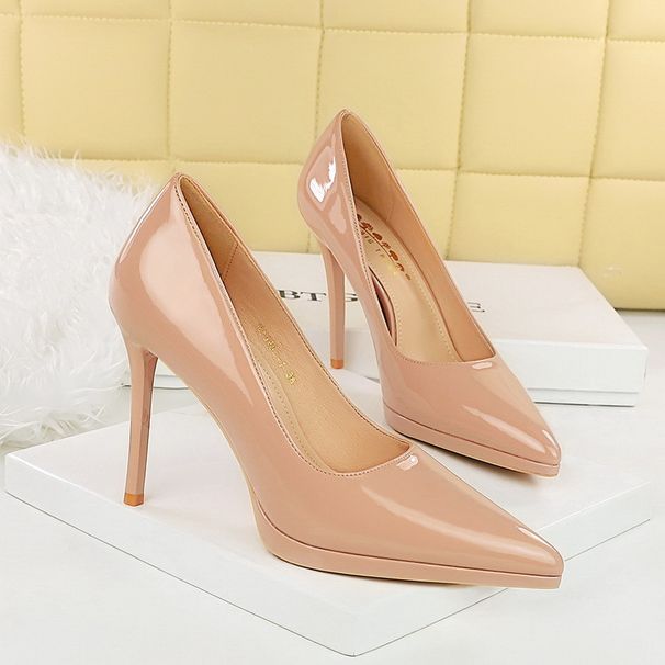 High Heels Thin Heel Super High Heel Waterproof Table Patent Leather Shallow Mouth Pointed Single Shoes Women_vogvips.com