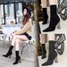 3128-2 European And American Style Women's With Metal Chunky High Heel, Sexy Nightclub Slimming Pointed Toe Knitted_vogvips.com