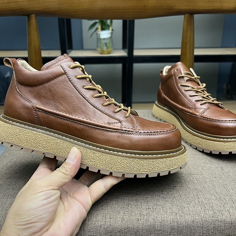 Cross-Border 2025 Autumn/Winter Martin Breathable Genuine Work Men's Fleece-Lined Leather Casual Mid-Cut Ankle Boots_vogvips.com