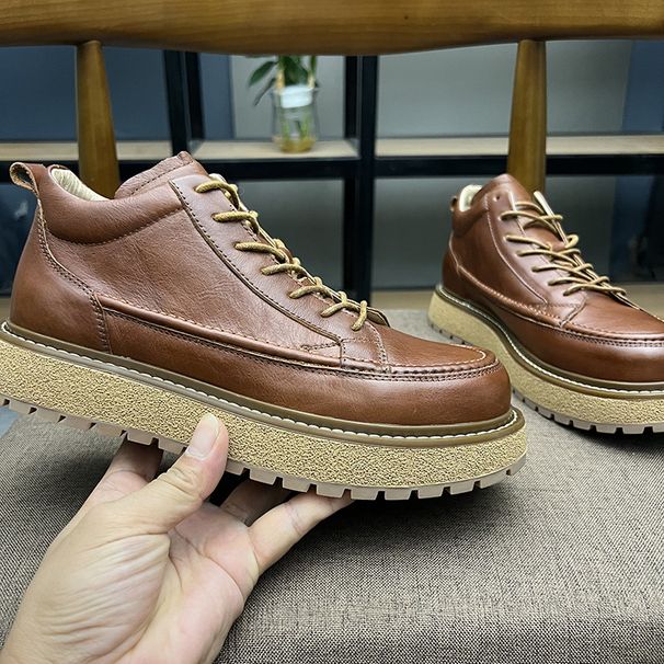 Cross-Border 2025 Autumn/Winter Martin Breathable Genuine Work Men's Fleece-Lined Leather Casual Mid-Cut Ankle Boots_vogvips.com
