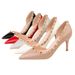 899-43 Korean Style Fashion V Brand Studded Stiletto High Heels Slimming Shallow Mouth Pointed Toe Sexy Side Hollow_vogvips.com