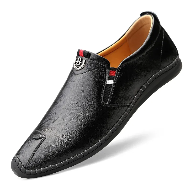 Harajuku Peas Breathable Genuine Leather Men Big Size Flat Loafers Moccasins Walking Driving Outdoor Travel Soft Shoes_vogvips.com