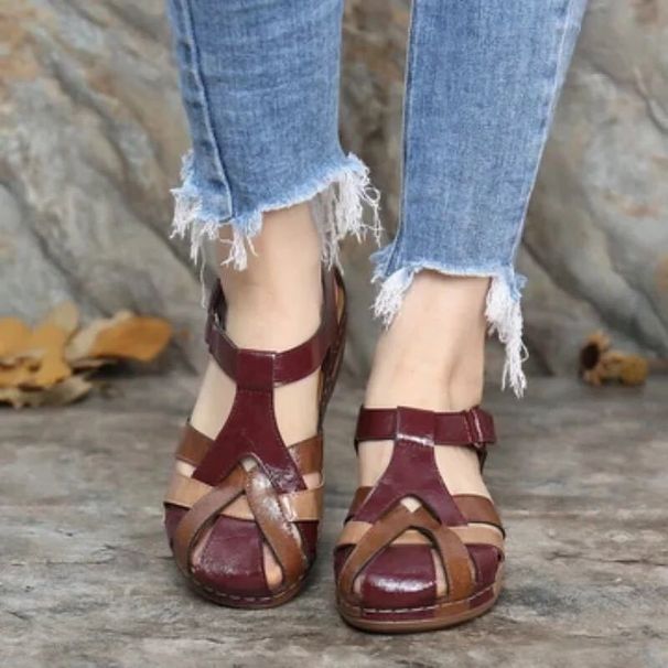2026 Cross-border Plus Size In-Stock European And American Casual Wedge Flat Color-Block Velcro Sandals For Women,_vogvips.com