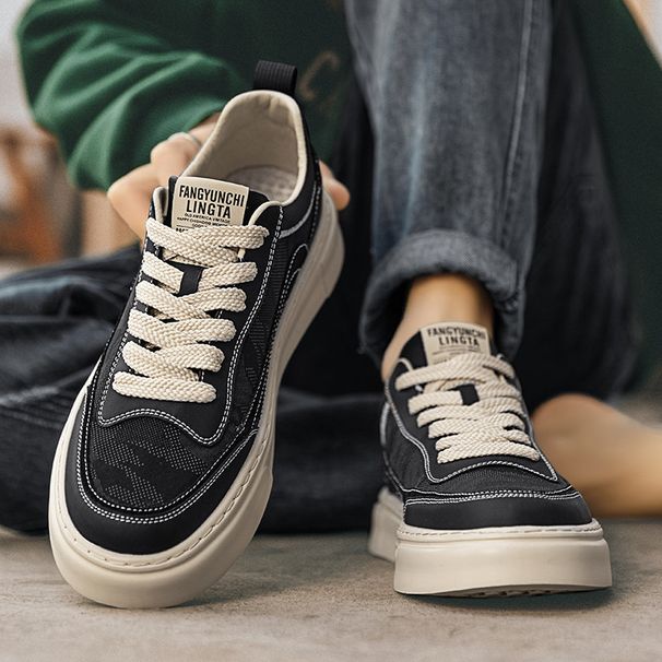 Canvas Men's Summer Breathable Odor-Resistant Black Cloth Popular Sneakers, Height-Increasing Casual Sports Trendy_vogvips.com