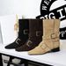 9625-1 Vintage Style Western Cowboy With Square Toe, Belt Buckle, Chunky Heel, Versatile Suede Ankle Boots, Mid-Calf_vogvips.com