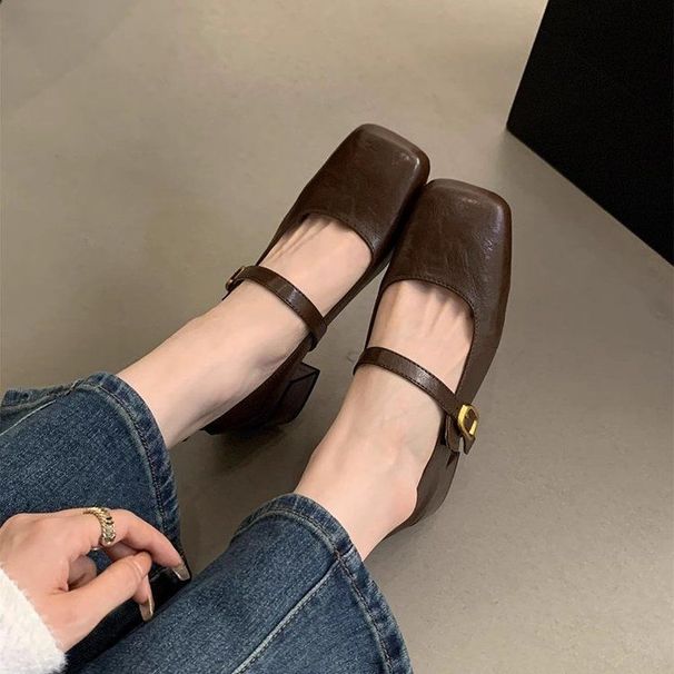 Square Toe Shallow Mouth Single Shoe, Women's Middle Spring Autumn Style, Fashionable And Comfortable, Evening Style_vogvips.com