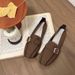 Niche Flat-soled Single Shoes Women's Spring And Autumn Versatile Square Head Shallow Mouth Soft Leather Soft Sole Belt Buckle Doudou Shoes_vogvips.com