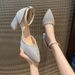 French Style Women's Pointed Toe Chunky Heel Pumps New Hollow Out One Word Strap Daily Fashion Casual Sandals For Ladies_vogvips.com