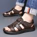 Men’s Pebble Grain Genuine Leather Sport Sandals, Dual Hook Loop Cushioned Platform Walking Sandals_vogvips.com
