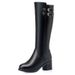 Winter Genuine Wool Women's Thick High Fleece Lined Riding Mid Heel Cotton Leather Full Cowhide Long Boots_vogvips.com