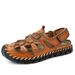 Men’s Hand-Stitched Closed Toe Outdoor Sandals, Breathable Mesh Leather Hiking Walking Sandals_vogvips.com