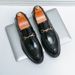 Euro Step New Men's Slip-On Loafers Business Casual Shiny Leather Hairstylist Shoes_vogvips.com