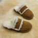Closed-Toe Half Slippers For Women, Autumn And Winter, Style, Outdoor Cotton Flat Sole, Furry Slippers,_vogvips.com