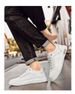 Men's Shoes Embossed Plaid Lace-free White Shoes Soft-soled Sports Shoes Casual Board Shoes Men_vogvips.com