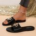 Women's Fashionable Slippers Round Toe Flat Sandals Solid Color Metallic Decoration Classic And Versatile Shoe_vogvips.com