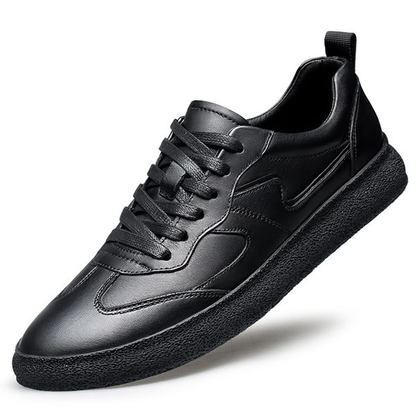 Men's Casual Lace-up Board Shoes Transparent First-layer Cowhide Shoes Shallow Mouth Round Head Flat Bottom White_vogvips.com