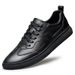 Men's Casual Lace-up Board Shoes Transparent First-layer Cowhide Shoes Shallow Mouth Round Head Flat Bottom White_vogvips.com