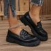 New Patent Leather Glossy Fringe Thick Soled Retro Loafers Plus Size Casual Shoes_vogvips.com