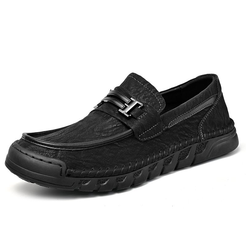 Men's Leather Shoes, Autumn Soft-Soled Genuine Leather Loafers, Handmade Casual Slip-On Lazy Shoes, Men's Large Size 46_vogvips.com