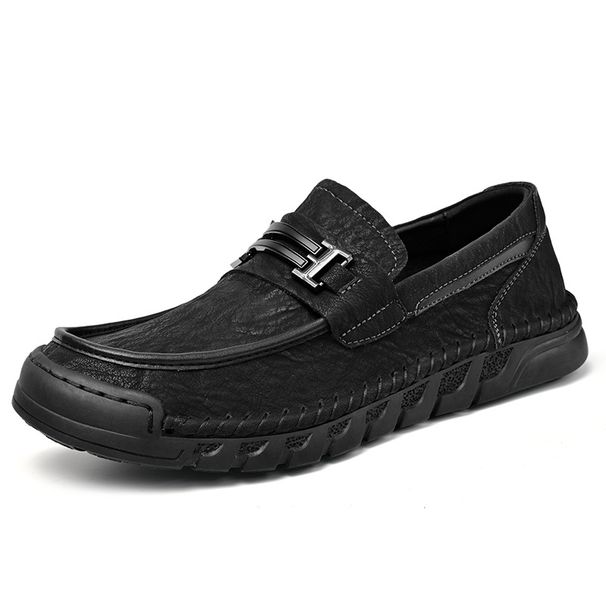 Men's Leather Shoes, Autumn Soft-Soled Genuine Leather Loafers, Handmade Casual Slip-On Lazy Shoes, Men's Large Size 46_vogvips.com