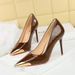 3739-36 Korean Version Banquet Shallow Mouth Slim Heeled Women's Pointed Iron Toe Decoration Super High Heels Patent_vogvips.com
