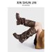 Women's Shoes Niche Design Retro Round Toe Long Boots Rivet Knight Boots Autumn New Maillard Trouser Boots Women_vogvips.com